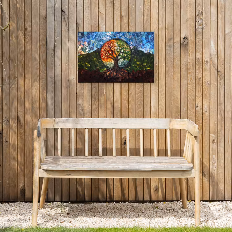 Boom - Seizoenen - Mozaïek - Bergen Tuinposter op houten frame 2 cm dik klein -sfeer4
