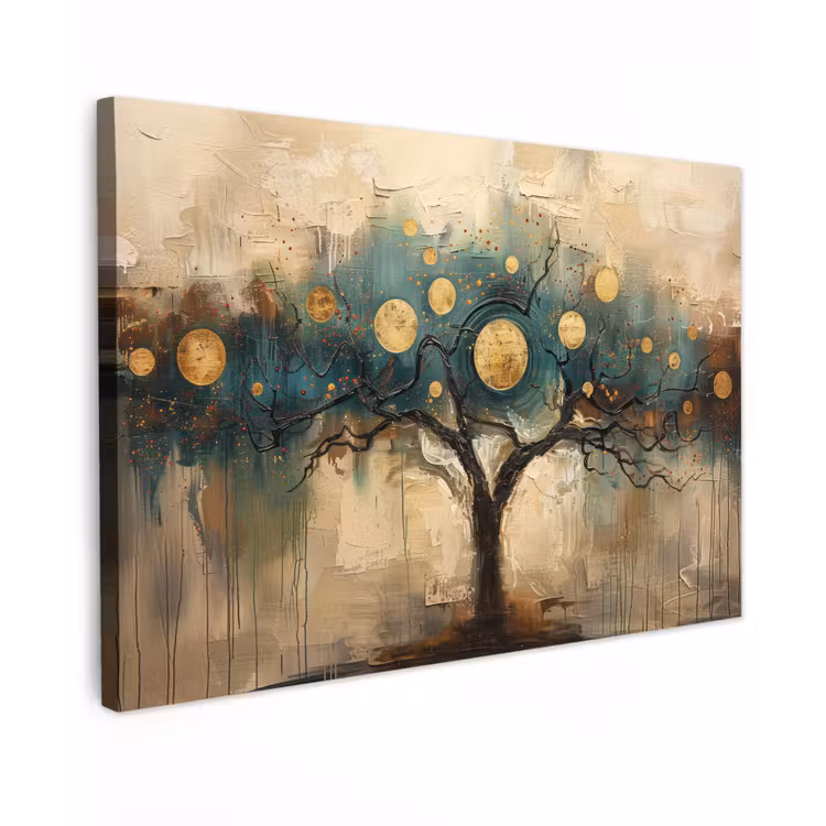 Boom - Kunst - Maan - Watercolor Tuinposter op houten frame 2 cm dik klein -3d