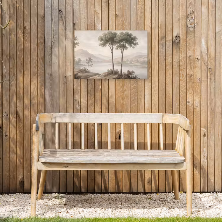 Bomen - Meer - Bergen - Illustratie Tuinposter op houten frame 2 cm dik klein -sfeer4