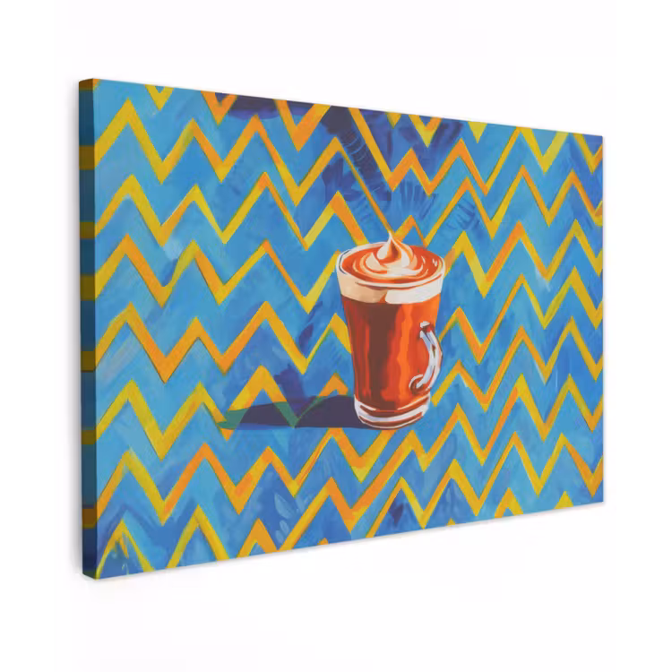 Mok - Koffie - Zigzag - Slagroom Tuinposter op houten frame 2 cm dik klein -3d