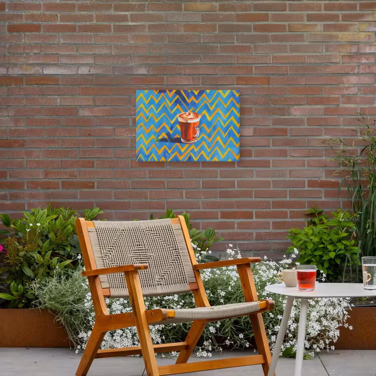 Mok - Koffie - Zigzag - Slagroom Tuinposter op houten frame 2 cm dik klein -sfeer3