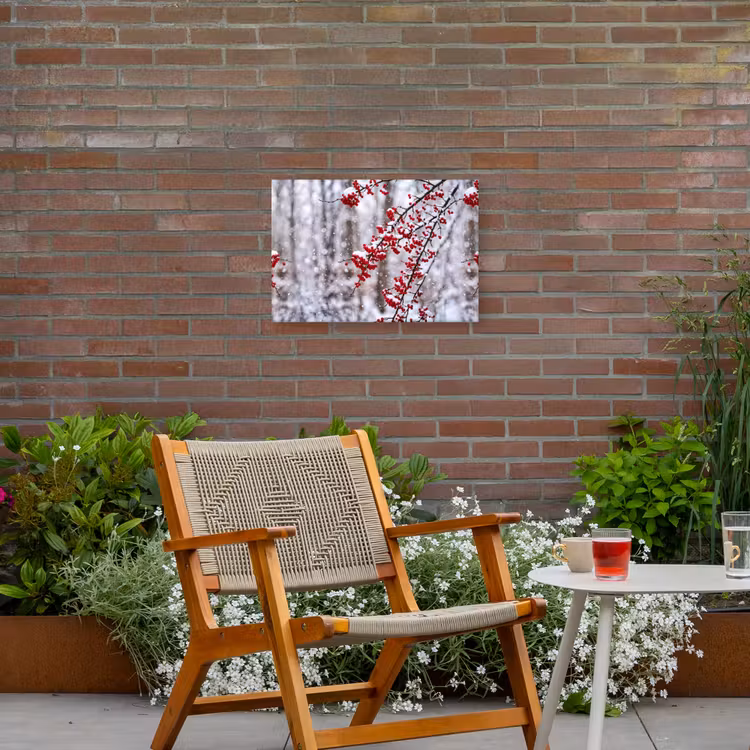 Bessen - Takken - Sneeuw - Winter - Kleurrijk Tuinposter op houten frame 2 cm dik klein -sfeer3