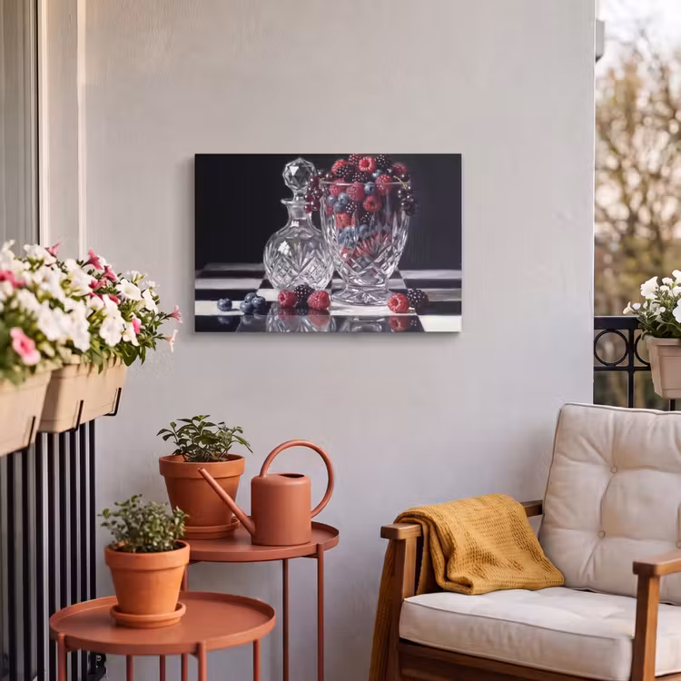 Outdoor Leinwand - Beeren – Kristall – Stillleben - Bessen - Kristal - Stilleven Tuinposter op houten frame 2 cm dik klein