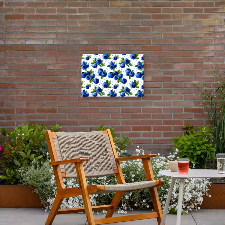 Bessen - Patroon - Blauw Tuinposter op houten frame 2 cm dik klein 845 -sfeer3