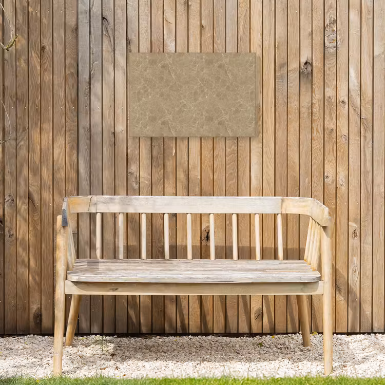 Beige - Marmer - Witte aders Tuinposter op houten frame 2 cm dik klein 845 -sfeer4