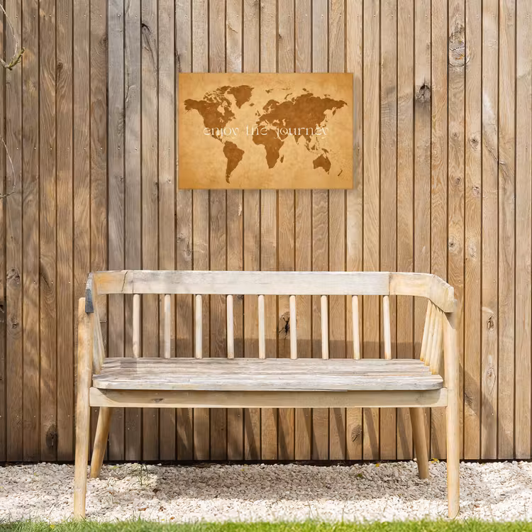 Beige - Papierstructuur - Wereldkaart Tuinposter op houten frame 2 cm dik klein -sfeer4