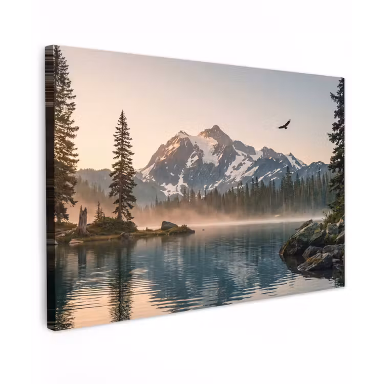 Bergen - Water - Bomen Tuinposter op houten frame 2 cm dik klein -3d