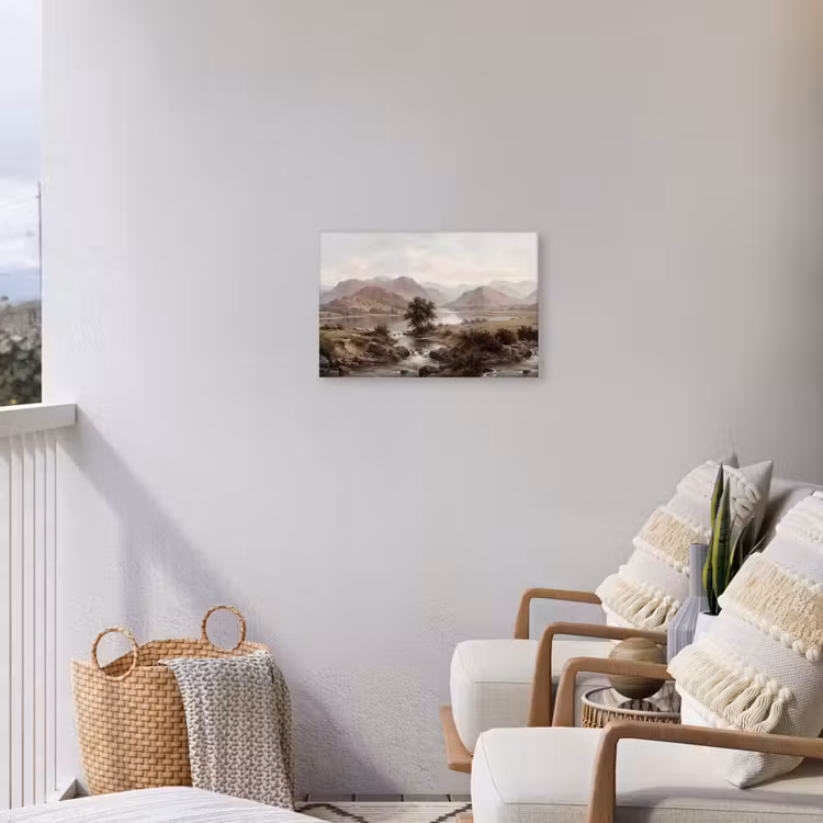 Berglandschap - Meer - Bergen - Vallei - Klassiek Tuinposter op houten frame 2 cm dik klein -sfeer1