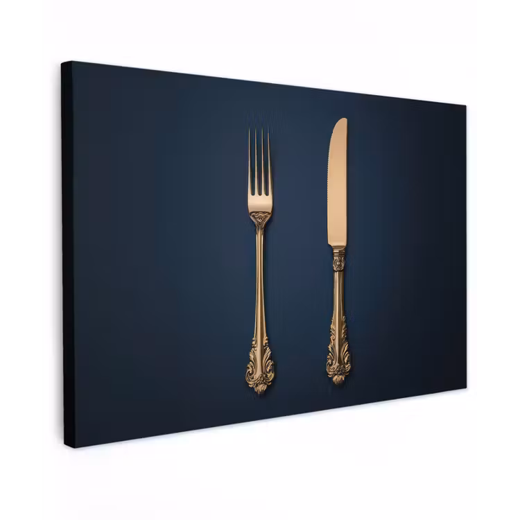 Bestek - Donkerblauw - Goud Tuinposter op houten frame 2 cm dik klein -3d