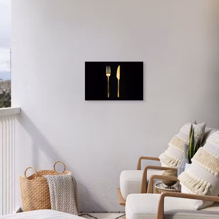 Bestek - Goud - Mes - Vork Tuinposter op houten frame 2 cm dik klein -sfeer1
