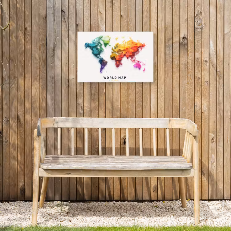 Pixels - Wereldkaart - Kleurverloop Tuinposter op houten frame 2 cm dik klein -sfeer4