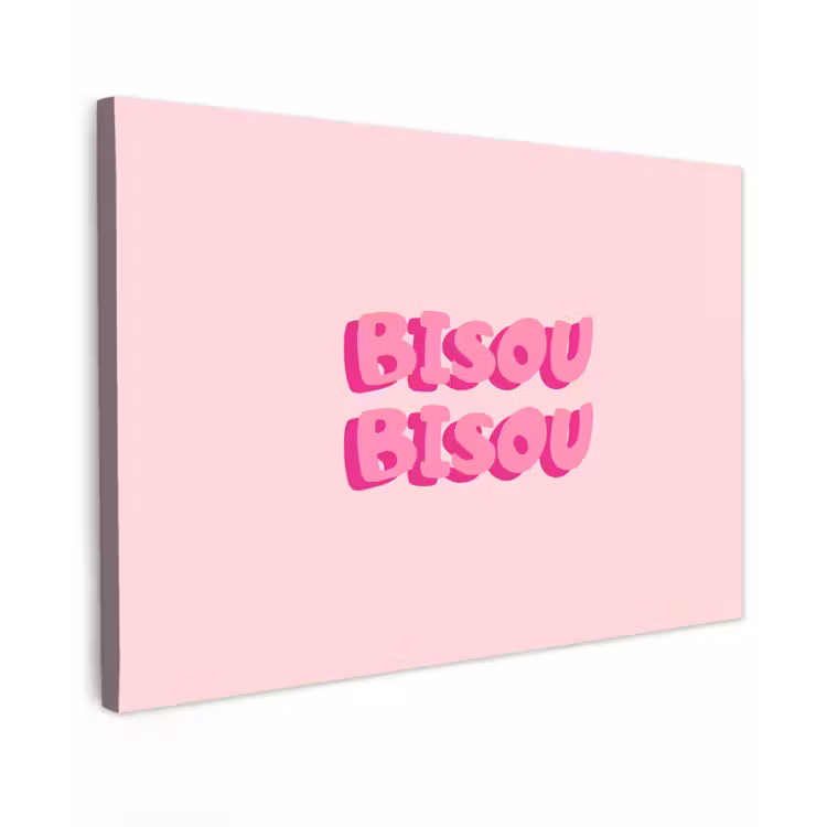 Bisou - Roze - Dikke letters Tuinposter op houten frame 2 cm dik klein -3d