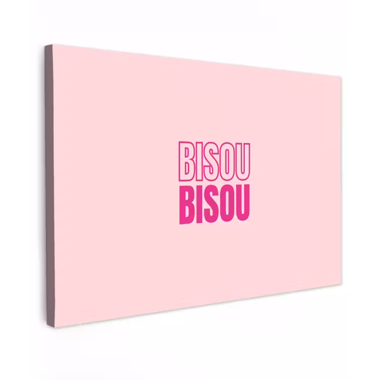 Bisou - Roze - Minimalistisch Tuinposter op houten frame 2 cm dik klein -3d