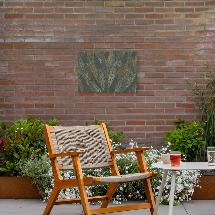 Bladeren - Patroon - Gestippeld - Natuur - Groen Tuinposter op houten frame 2 cm dik klein -sfeer3