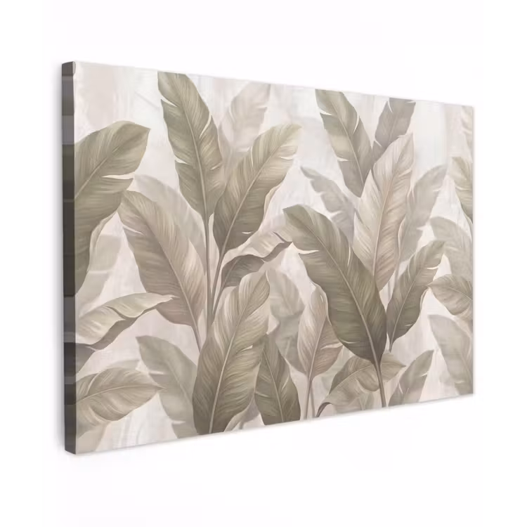 Bladeren - Tropisch - Natuur - Abstract - Beige Tuinposter op houten frame 2 cm dik klein -3d
