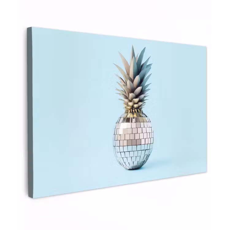 Blauw - Ananas - Disco - Discobal Tuinposter op houten frame 2 cm dik klein -3d