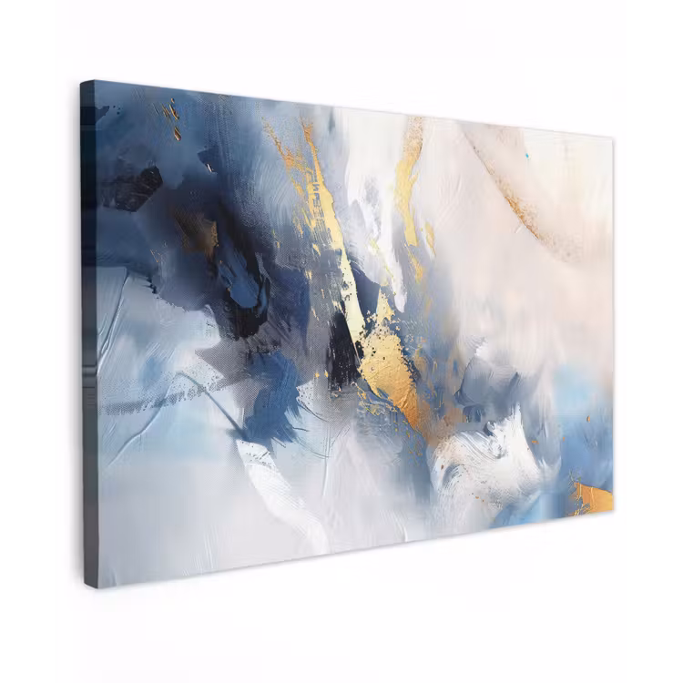 Blauw - Modern - Marmer - Abstract - Goud Tuinposter op houten frame 2 cm dik klein -3d