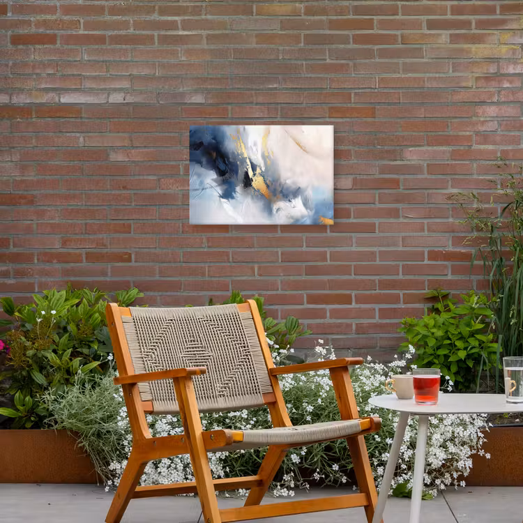 Blauw - Modern - Marmer - Abstract - Goud Tuinposter op houten frame 2 cm dik klein -sfeer3