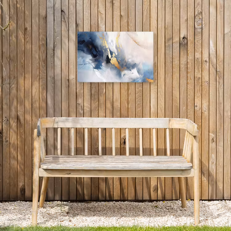 Blauw - Modern - Marmer - Abstract - Goud Tuinposter op houten frame 2 cm dik klein -sfeer4