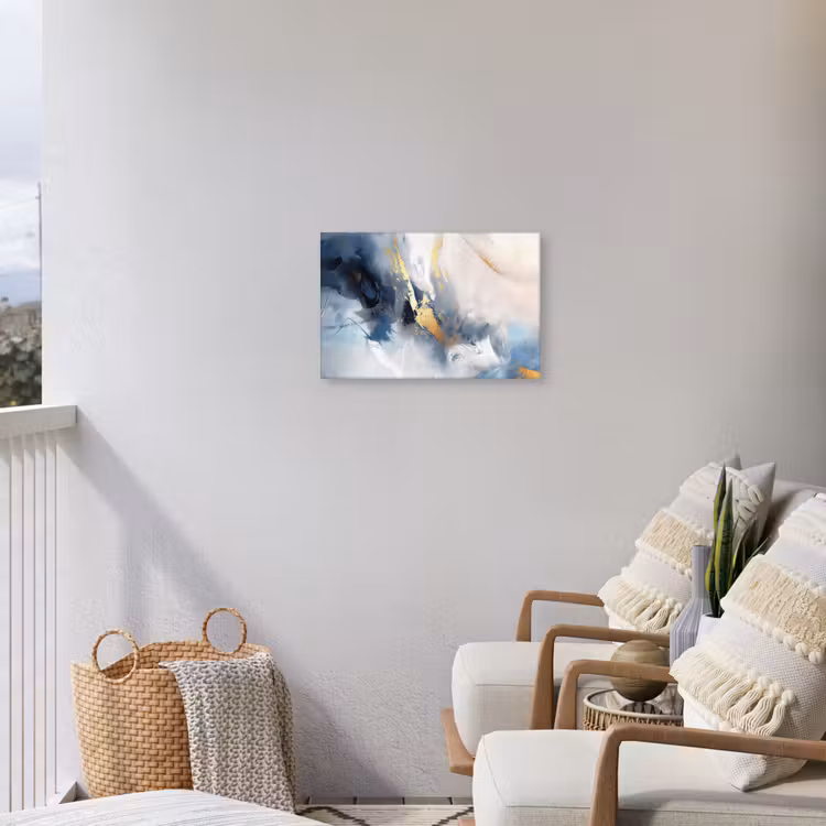 Blauw - Modern - Marmer - Abstract - Goud Tuinposter op houten frame 2 cm dik klein -sfeer1