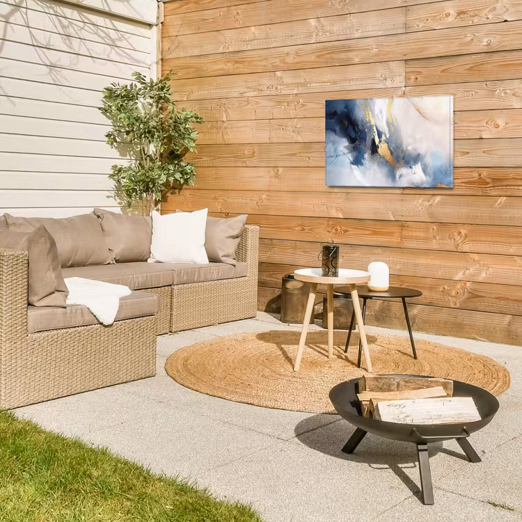 Blauw - Modern - Marmer - Abstract - Goud Tuinposter op houten frame 2 cm dik klein -sfeer2