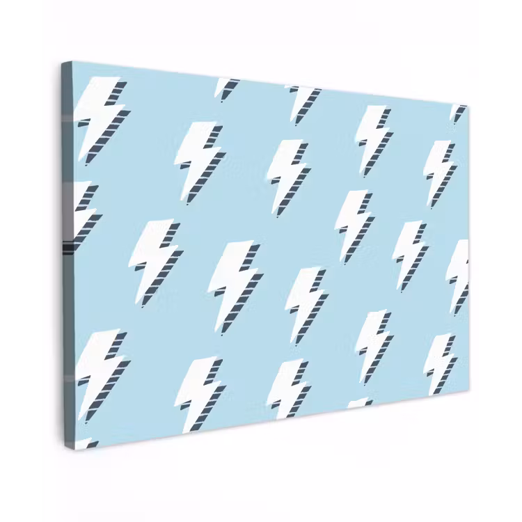 Blauw - Wit - Patroon - Bliksem Tuinposter op houten frame 2 cm dik klein 845 -3d