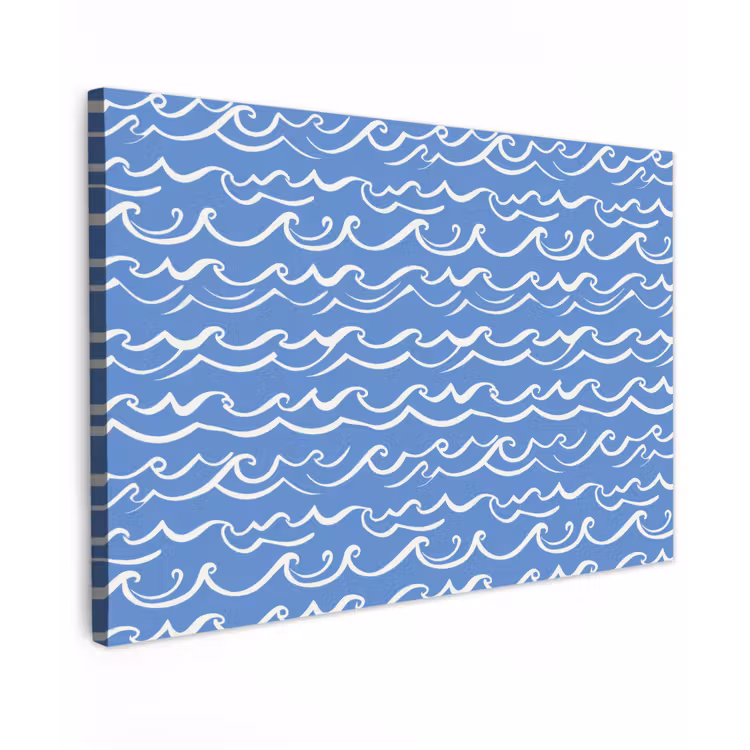 Blauw - Wit - Simpel - Getekend - Golven Tuinposter op houten frame 2 cm dik klein 845 -3d