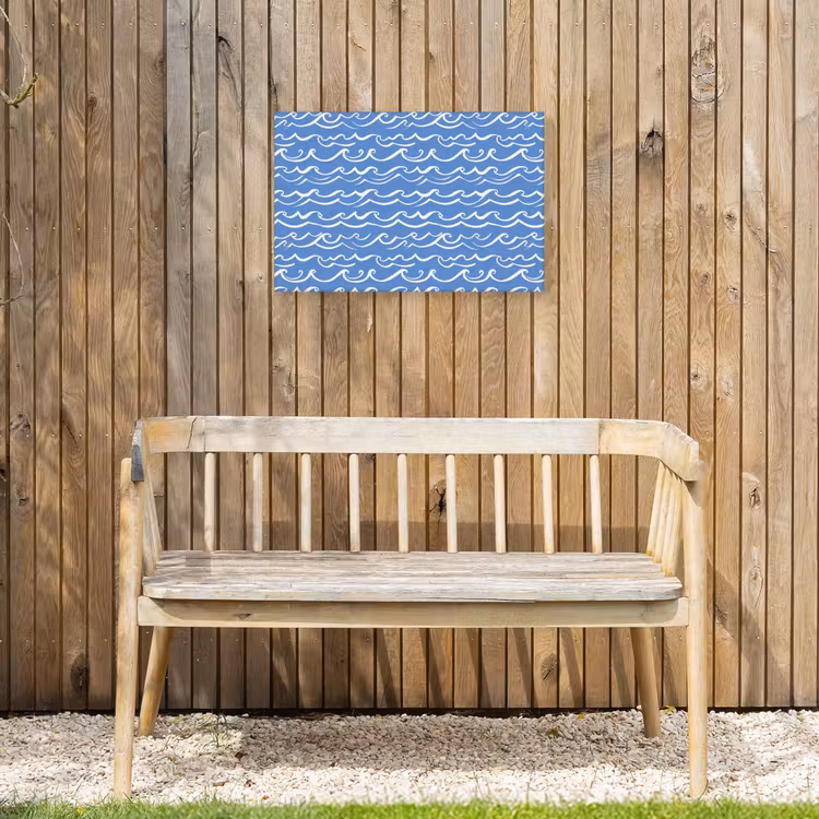Blauw - Wit - Simpel - Getekend - Golven Tuinposter op houten frame 2 cm dik klein 845 -sfeer4