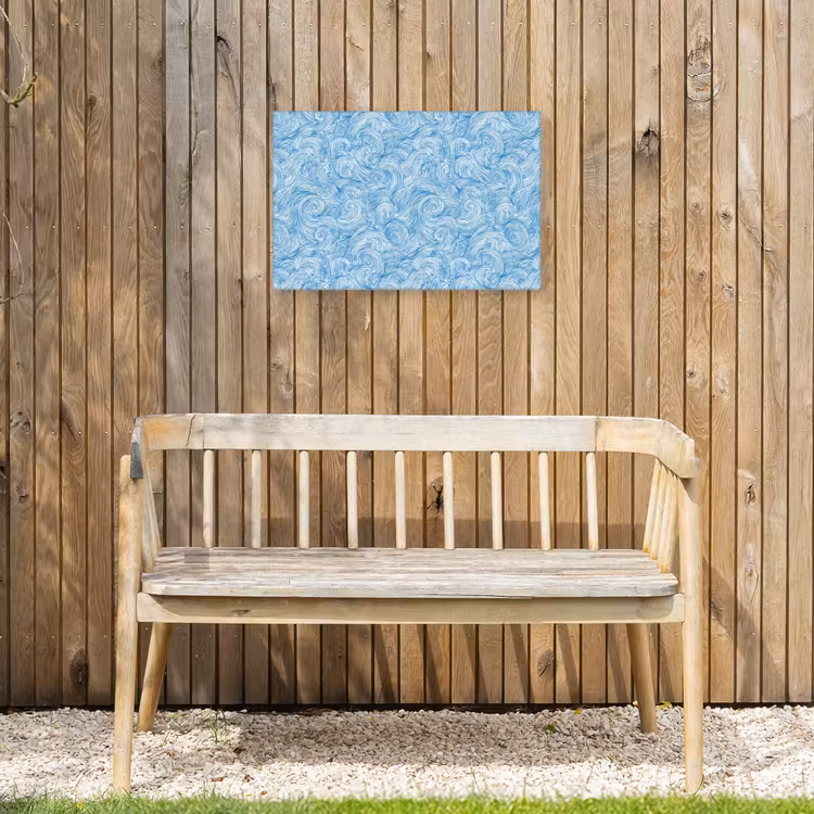 Blauw - Wit - Spiraal - Golven - Lijnen Tuinposter op houten frame 2 cm dik klein 845 -sfeer4