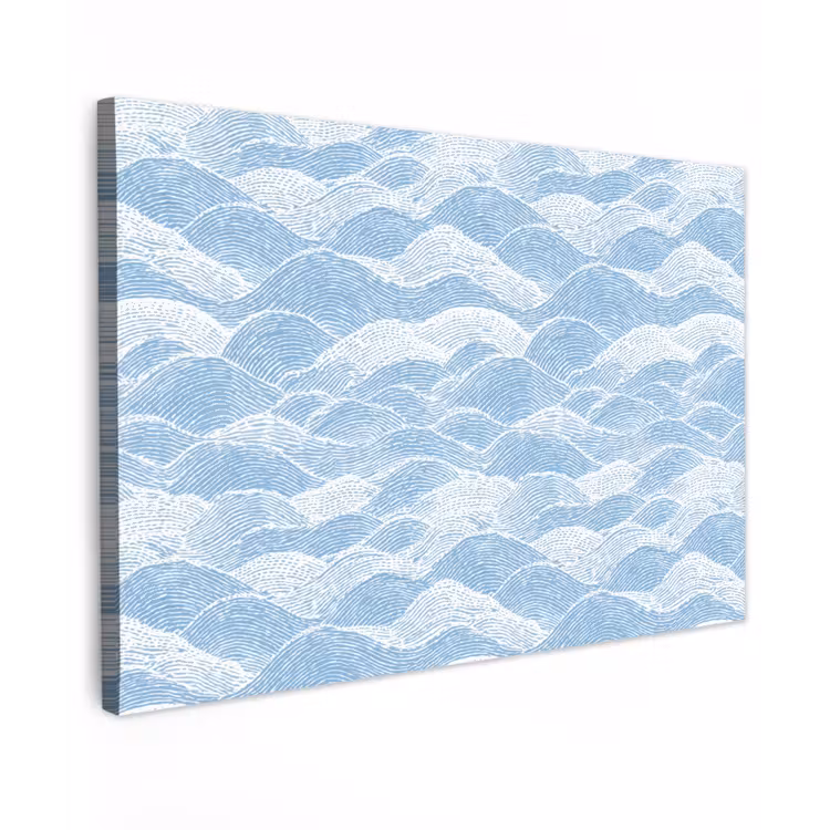 Blauw - Wit - Golven - Getekend Tuinposter op houten frame 2 cm dik klein 845 -3d
