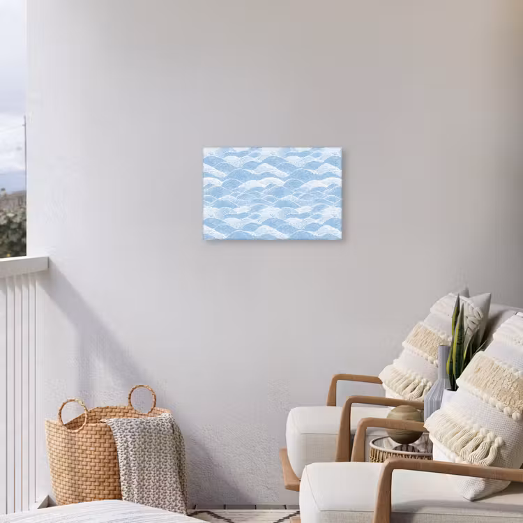 Blauw - Wit - Golven - Getekend Tuinposter op houten frame 2 cm dik klein 845 -sfeer1