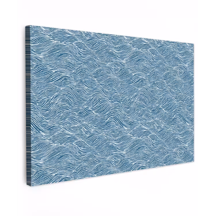 Blauw - Wit - Golven - Getekend - Textuur Tuinposter op houten frame 2 cm dik klein 845 -3d
