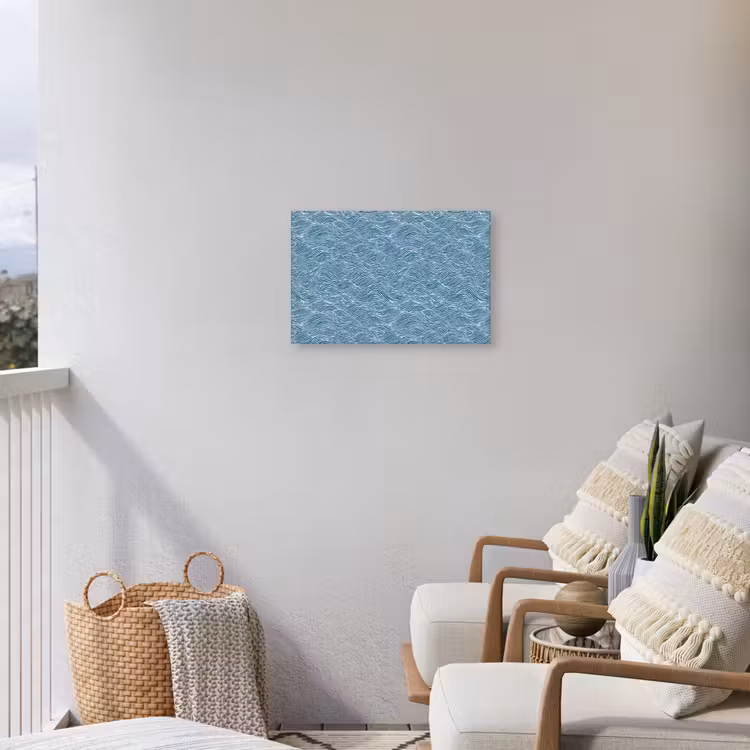 Blauw - Wit - Golven - Getekend - Textuur Tuinposter op houten frame 2 cm dik klein 845 -sfeer1