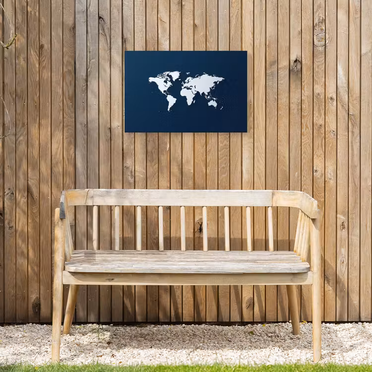 Blauw - Wereldkaart - Modern - Wit Tuinposter op houten frame 2 cm dik klein -sfeer4
