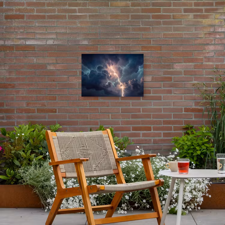 Bliksem - Storm - Natuur - Donker Tuinposter op houten frame 2 cm dik klein -sfeer3