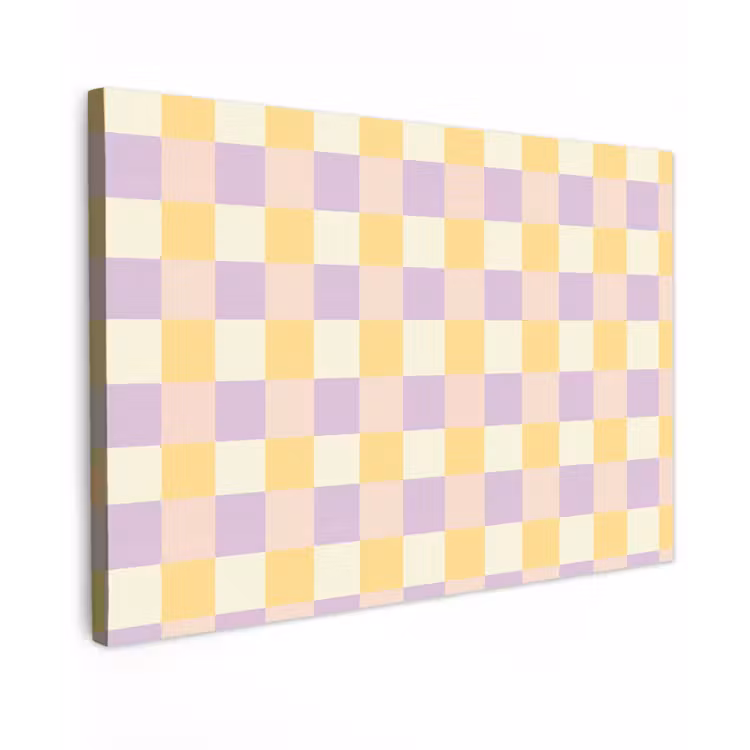Blokjes - Lila - Geel Tuinposter op houten frame 2 cm dik klein 845 -3d
