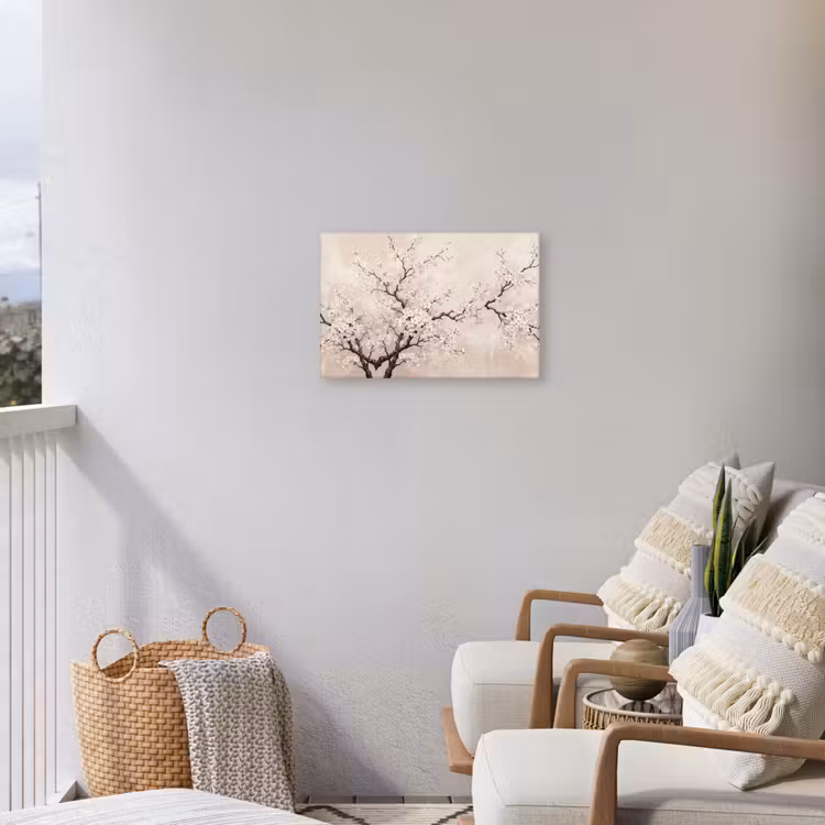 Bloesem - Illustratie - Taupe Tuinposter op houten frame 2 cm dik klein -sfeer1