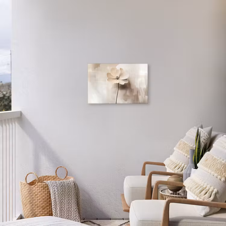 Bloem - Beige - Verf - Schaduw Tuinposter op houten frame 2 cm dik klein -sfeer1