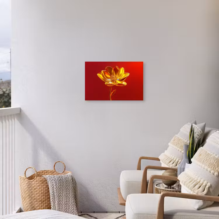 Bloem - Goud - Glazen Tuinposter op houten frame 2 cm dik klein -sfeer1
