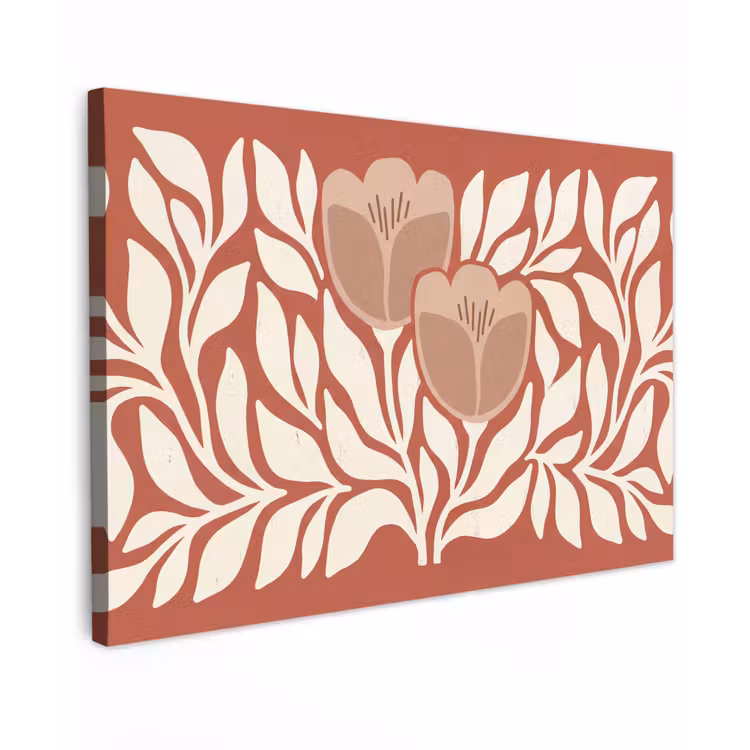 Bloemen - Abstract - Modern - Beige - Natuur Tuinposter op houten frame 2 cm dik klein -3d
