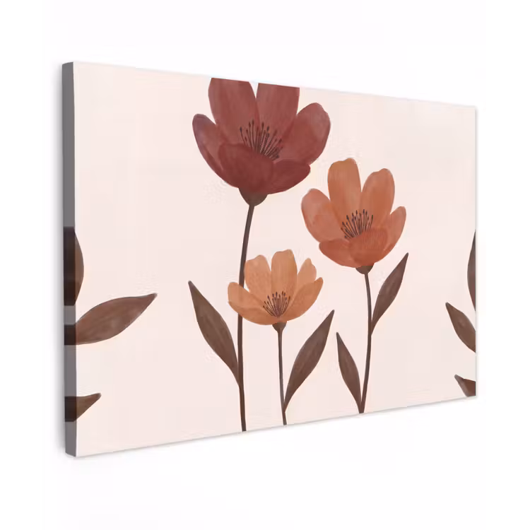 Bloemen - Abstract - Modern - Bruin - Decoratief Tuinposter op houten frame 2 cm dik klein -3d