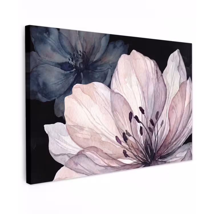 Bloemen - Aquarel - Modern - Roze - Donker Tuinposter op houten frame 2 cm dik klein -3d