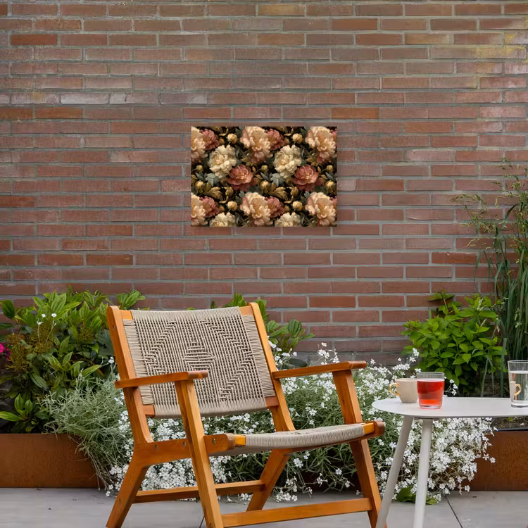 Bloemen - Barok - Patroon - Roze - Crème Tuinposter op houten frame 2 cm dik klein 845 -sfeer3