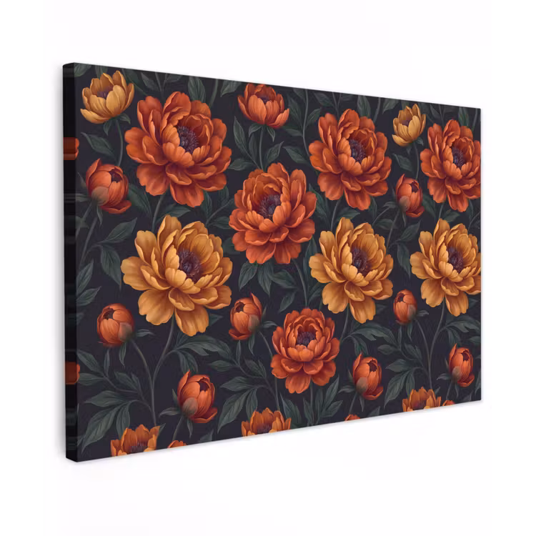 Bloemen - Bladeren - Natuur - Modern - Oranje Tuinposter op houten frame 2 cm dik klein -3d