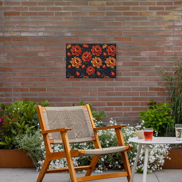 Bloemen - Bladeren - Natuur - Modern - Oranje Tuinposter op houten frame 2 cm dik klein -sfeer3