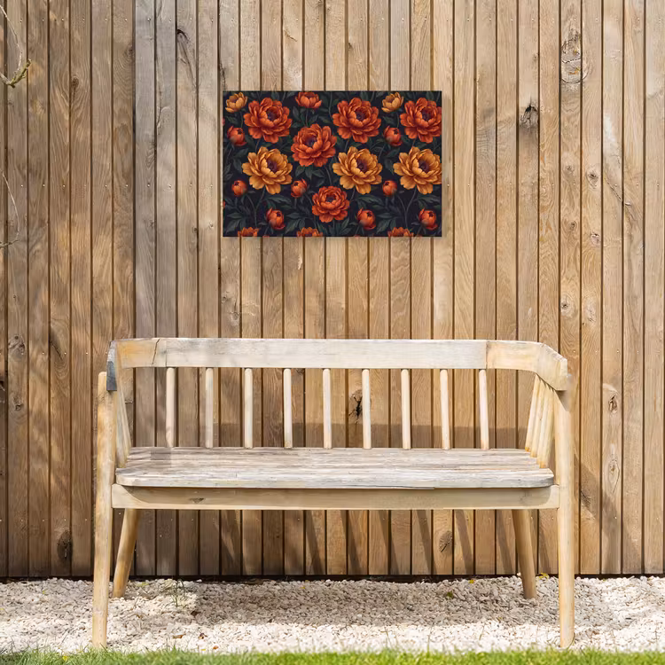 Bloemen - Bladeren - Natuur - Modern - Oranje Tuinposter op houten frame 2 cm dik klein -sfeer4