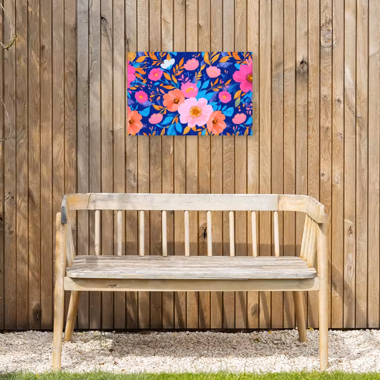 Bloemen - Blauw - Roze Tuinposter op houten frame 2 cm dik klein -sfeer4