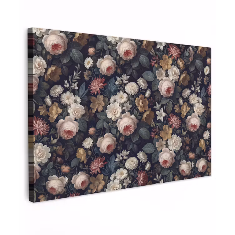 Bloemen - Boeket - Botanisch - Vintage - Donkere achtergrond Tuinposter op houten frame 2 cm dik klein -3d