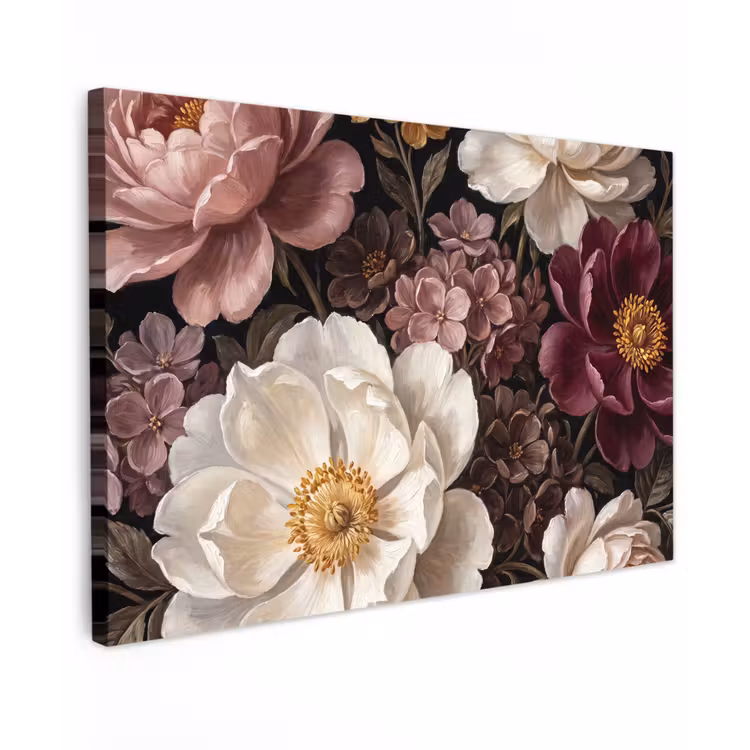 Bloemen - Boeket - Klassiek - Donker - Rood Tuinposter op houten frame 2 cm dik klein -3d