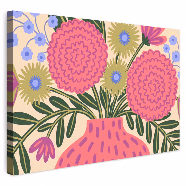 Bloemen - Boeket - Natuur - Abstract - Roze Tuinposter op houten frame 2 cm dik klein -3d